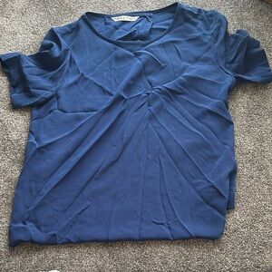 Elegant navy Blue Women's crepe silk shell Trina Turk small medium xs EEEUC